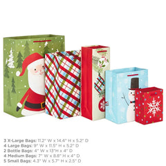Assorted Sizes and Designs 18-Pack Christmas Gift Bags