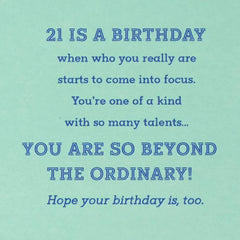 You're Beyond Ordinary 21st Birthday Card With Wearable Badge