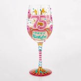 Lolita Happy 75th Birthday Handpainted Wine Glass, 15 oz.