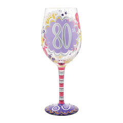 Lolita Happy 80th Birthday Handpainted Wine Glass, 15 oz.