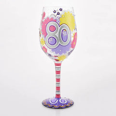 Lolita Happy 80th Birthday Handpainted Wine Glass, 15 oz.