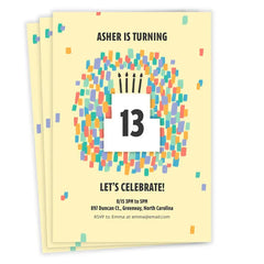 Custom Age Confetti Cake Flat Birthday Invitation