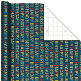 All-Caps Happy Birthday on Navy Wrapping Paper Roll, 20 sq. ft.
