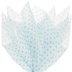 Aqua Blue Polka Dots on White Tissue Paper, 6 sheets