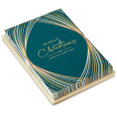 Gold and Green Boxed Christmas Cards, Pack of 16