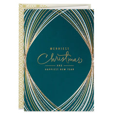 Gold and Green Boxed Christmas Cards, Pack of 16