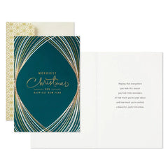 Gold and Green Boxed Christmas Cards, Pack of 16
