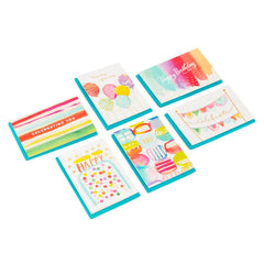 Assorted Bright Watercolor Boxed Birthday Note Cards, Pack of 36
