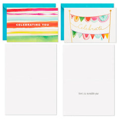 Assorted Bright Watercolor Boxed Birthday Note Cards, Pack of 36
