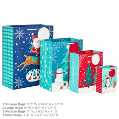 Assorted Snowy Fun 8-Pack Small, Medium, Large and XL Christmas Gift Bags