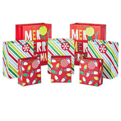 Assorted Festive Fun 8-Pack Small, Medium and Large Christmas Gift Bags
