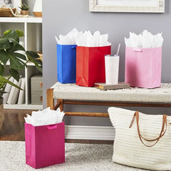 9.6" Assorted Solid Colors 4-Pack Medium Gift Bags