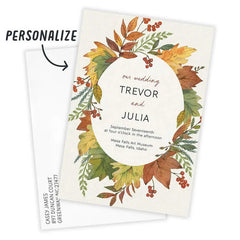 Autumn Leaves Wreath Flat Wedding Invitation