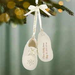 Baby’s First Christmas Booties Porcelain Personalized Ornament, Custom Text