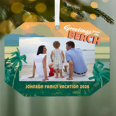 Beach Vacation Metal Personalized Ornament, Custom Photo and Text