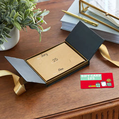 4.5" Black Gift Card Holder Box With Gold Satin Bow