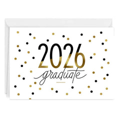 Elegant Black and Gold Confetti 2026 Custom Graduation Card