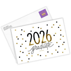 Elegant Black and Gold Confetti 2026 Custom Graduation Card