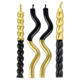Black and Gold Squiggles Birthday Candles, Pack of 4