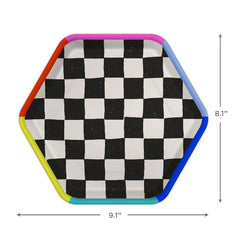 Black and White Checkered Hexagonal Dessert Plates, Pack of 8