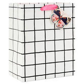 9.6" Black and White Windowpane Medium Gift Bag