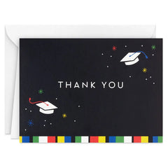 Grad Caps on Black Graduation Thank-You Notes, Pack of 10