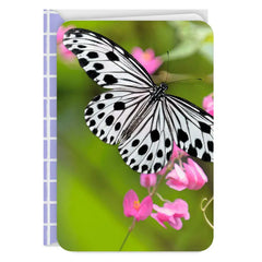 Black-and-White Butterfly and Pink Flowers Blank Card