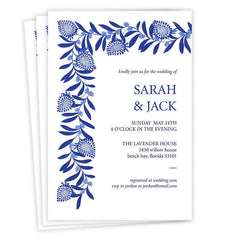 Blue Botanical Flat Wedding Invitation