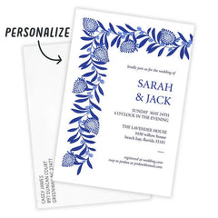 Blue Botanical Flat Wedding Invitation
