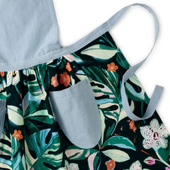 Lacey Chabert Collection Green Floral and Blue Chambray Apron With Pockets