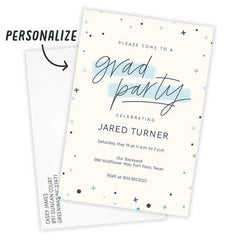 Blue Dots and Stars Graduation Invitation