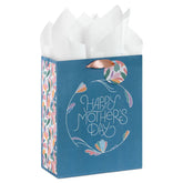 9.6" Happy Mother's Day Blue Floral Medium Gift Bag With Tissue Paper