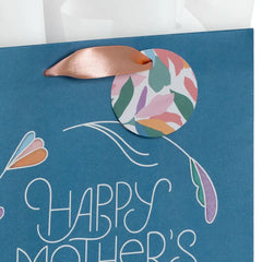 9.6" Happy Mother's Day Blue Floral Medium Gift Bag With Tissue Paper