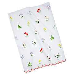Floral and Stripe Scalloped Tea Towels, Set of 2