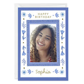 Blue Folk Art Flowers Custom Birthday Card