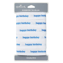Happy Birthday White Grosgrain Ribbon, 19.6'