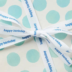 Happy Birthday White Grosgrain Ribbon, 19.6'