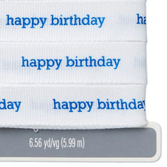 Happy Birthday White Grosgrain Ribbon, 19.6'