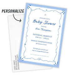 Elegant Blue Doodle Flat Baby Shower Invitation