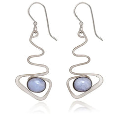 Silver Forest Blue Stone and Silver-Tone Metal Drop Earrings
