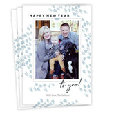 Elegant White and Blue Flat New Year Photo Card