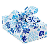 26" Blue Snowflakes Holiday Fabric Gift Wrap With Gift Tag