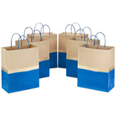 13" Blue and Kraft Paper 6-Pack Gift Bag
