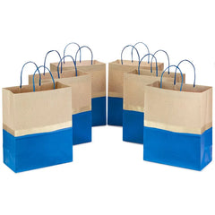 13" Blue and Kraft Paper 6-Pack Gift Bag