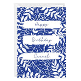 Wonderful Day Blue and White Foliage Custom Birthday Card