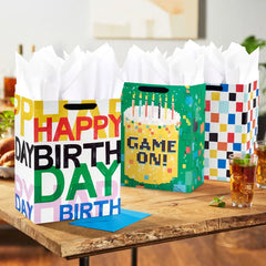 13" Bold Celebration 3-Pack Assorted Large Birthday Gift Bag Bundle