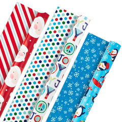Bright Joy 3-Pack Kids Reversible Christmas Wrapping Paper Assortment, 120 sq. ft.