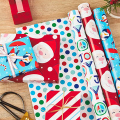 Bright Joy 3-Pack Kids Reversible Christmas Wrapping Paper Assortment, 120 sq. ft.