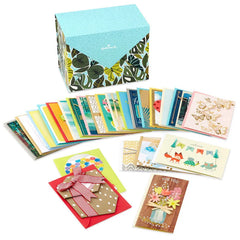 Premium Assorted Handmade All-Occasion Cards in Leaf Print Organizer, Box of 24
