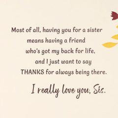 Thanks for Always Being There Card for Sister